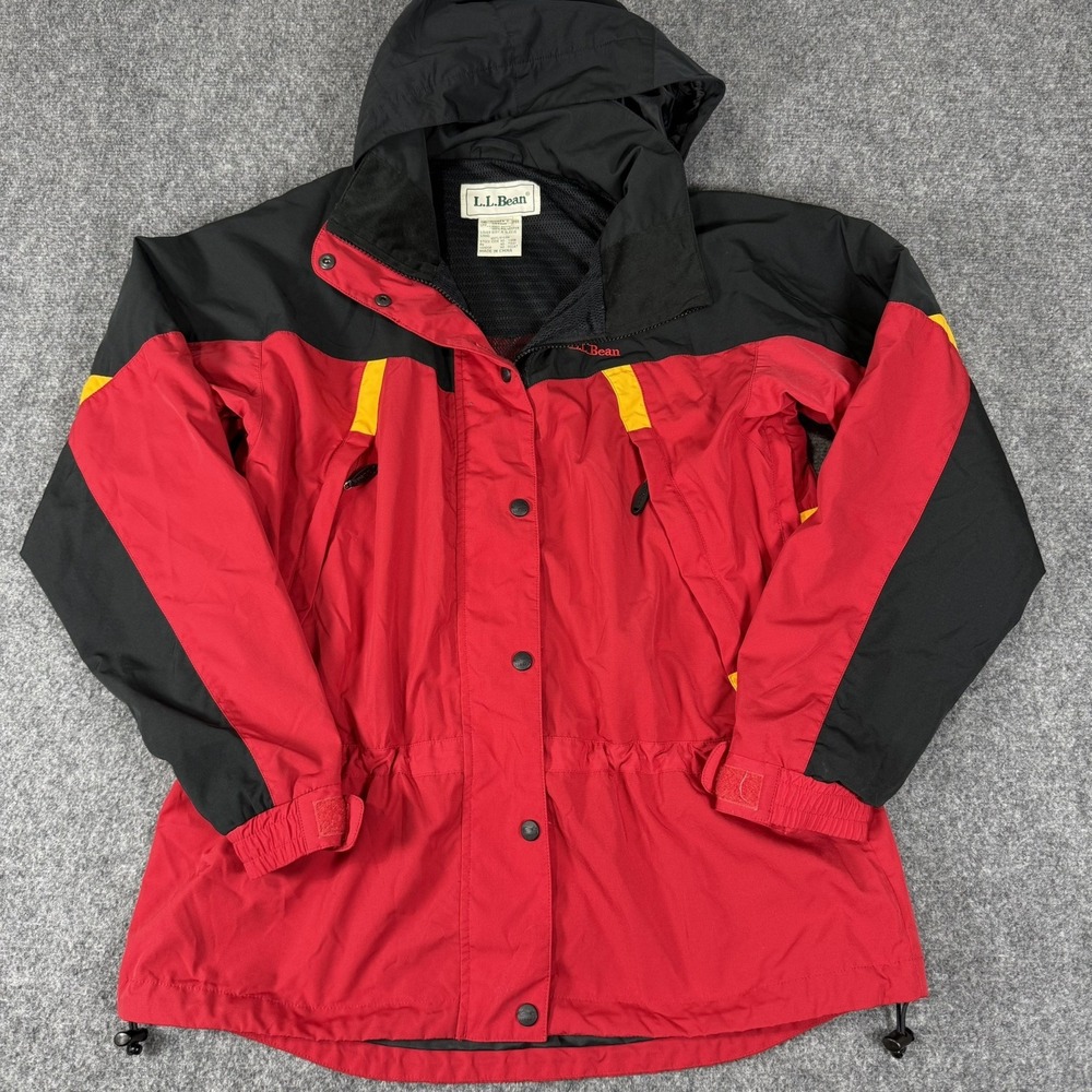 LL Bean Parka Womens Medium Colorblock Red Yellow Ski Jacket